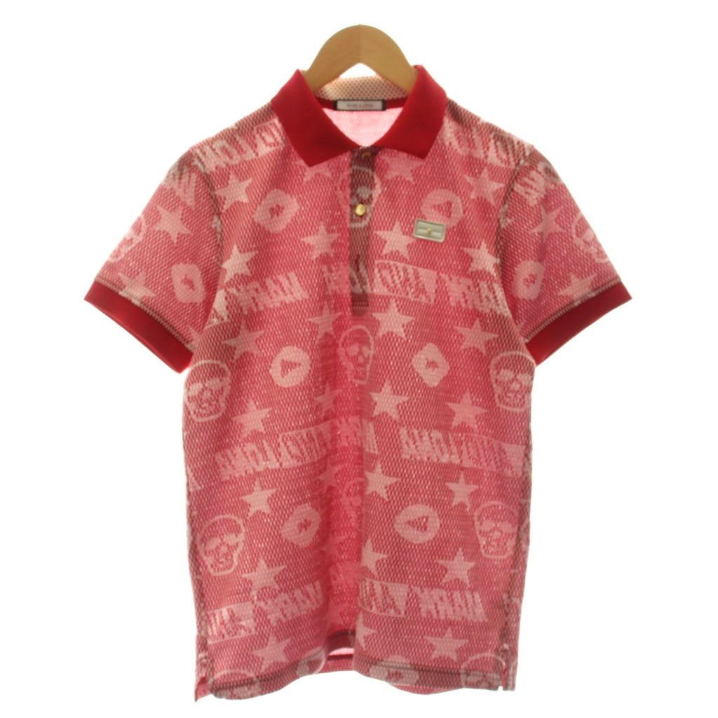 【中古】マーク＆ロナ MARK&LONA Rewind Mesh Polo ポロシャツ カットソー 総柄 金ボタン ゴルフウェア 46 赤 レッド 白 ホワイト MLM-9A-AP05 /KU ■GY09 メンズ 【ベクトル 古着】 260907