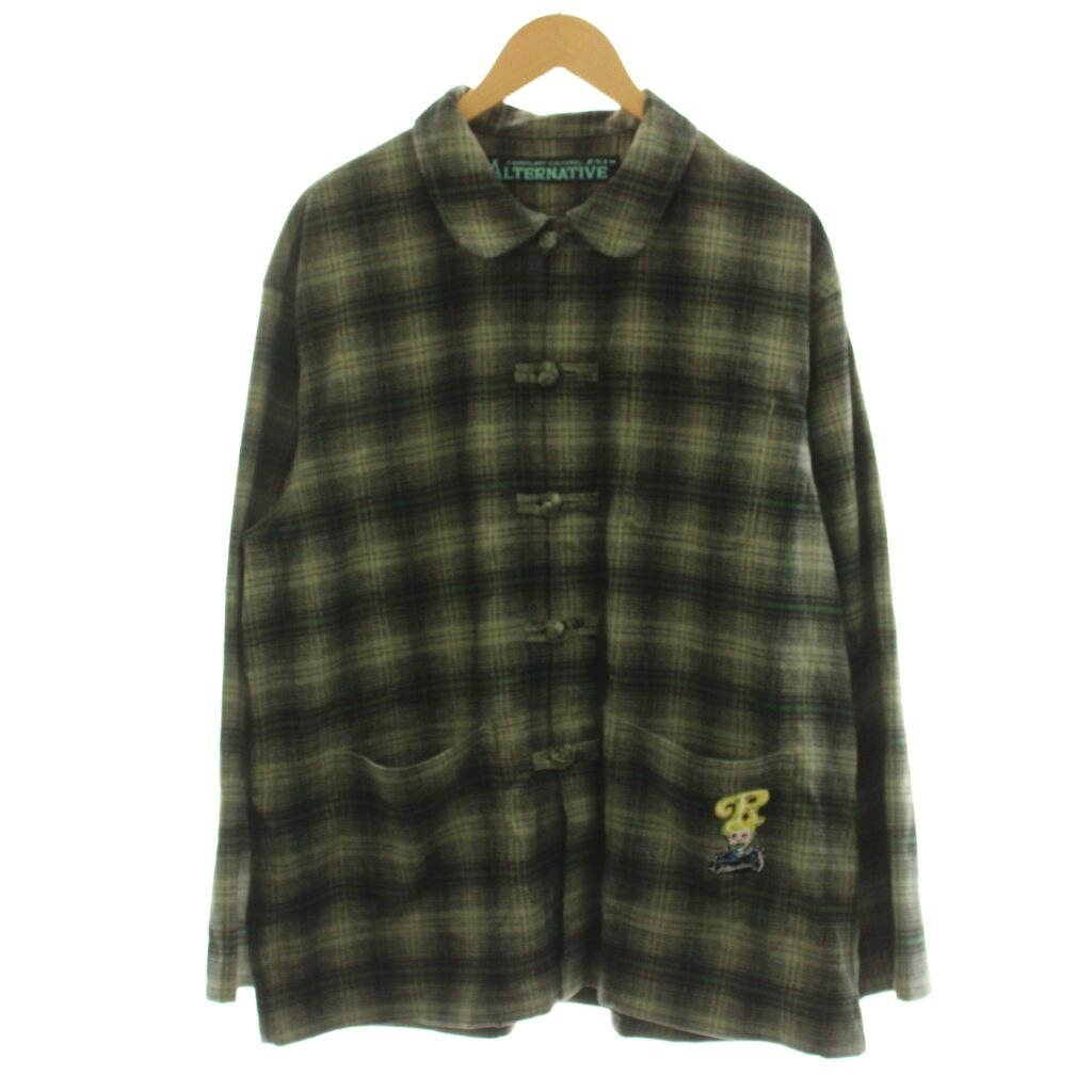 【中古】オルタナティブ ALTERNATIVE ネルシャツ 長袖 チェック柄 M 緑 グリーン /GG ■KC メンズ 【ベクトル 古着】 260909