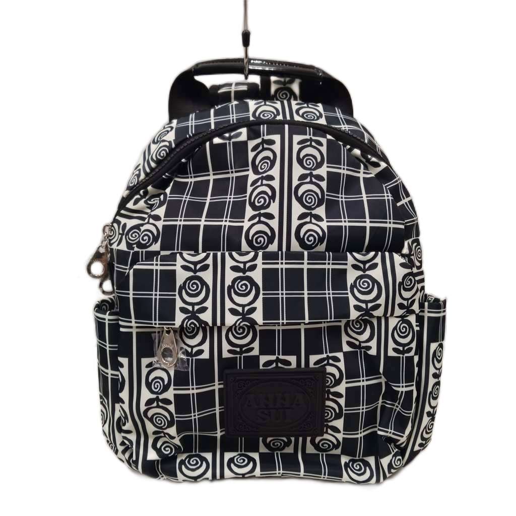【中古】アナスイ ANNA SUI ジャーニー コンパクトリュックサック デイバッグ 総柄 チェック柄 花柄 ナイロン 黒 ブラック 白 ホワイト /AN レディース 【ベクトル 古着】 260915