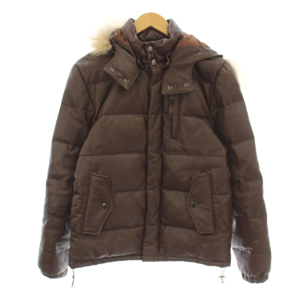 【中古】アーバンリサーチ URBAN RESEARCH レザーダウンジャケット 上着 38 茶色 ブラウン 羊革 フード ラクーンファー 長袖 /LP メンズ 【ベクトル 古着】 260919