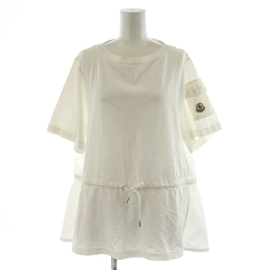 モンクレール MONCLER 23SS MAGLIA MANICHE CORTE Tシャツ カットソー 半袖 異素材切替 ワッペン ロゴ M 白 ホワイト I10938C00034 829HP /AN30 レディース  250805