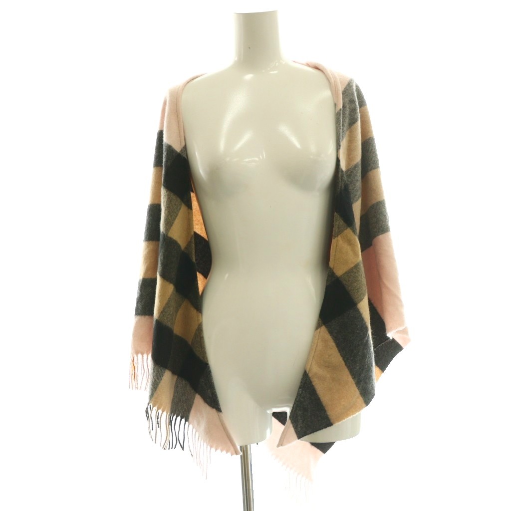 【中古】バーバリー ロンドン BURBERRY LONDON 三角ストール マフラー スカーフ チェック柄 カシミヤ マルチカラー 茶 ブラウン ピンク /SS ■OS レディース 【ベクトル 古着】 260203