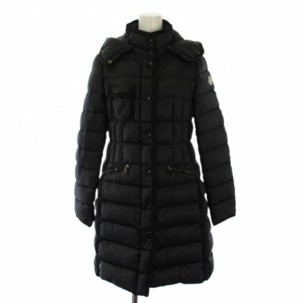 モンクレール MONCLER HERMINE フーデッド ダウンコート ロング ジップアップ ナイロン 1 黒 B20934930005 53048 /BM レディース  260312