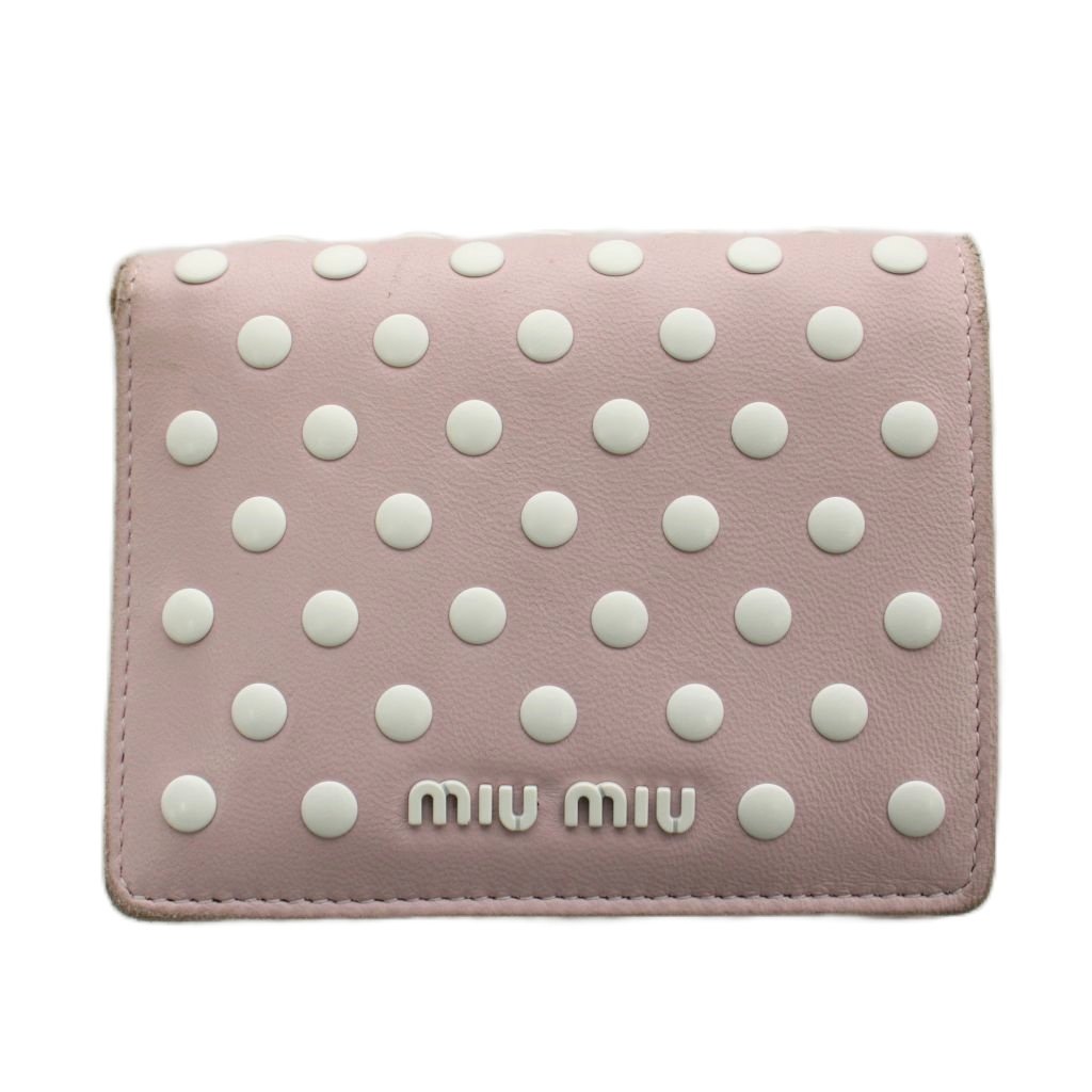【中古】ミュウミュウ miumiu 財布 二つ折り 小銭入れ ドットスタッズ レザー ピンク 5MV204 /AN27 ■OH レディース 【ベクトル 古着】 260425