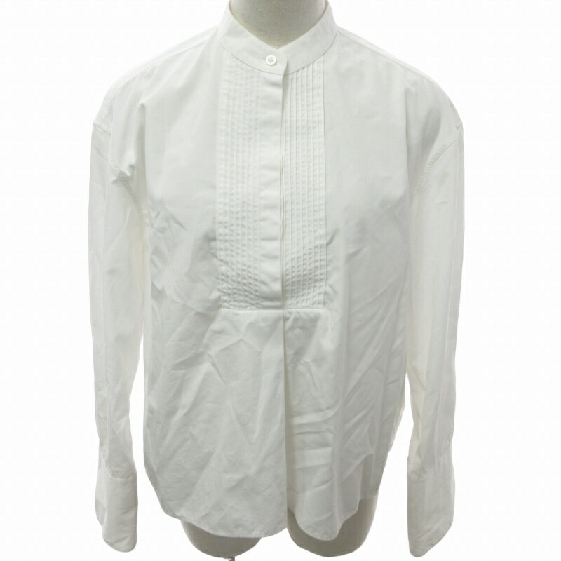 【中古】ジルサンダー JIL SANDER 美品 18SS 7DAYS SHIRTS THURSDAY セブンデイズシャツ ブラウス プリーツ 長袖 バンドカラー 白 ホワイト 34 約XSサイズ 0315 レディース 【ベクトル 古着】 240315