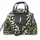 【中古】ジミーチュウ JIMMY CHOO 美品 ヴァレンヌ ボーリング VARENNE BOWLING 2WAY ショルダーバッグ ハラコレザー レオパード柄 スタッズ 白×黒 ホワイト×ブラック 0505 レディース 【ベクトル 古着】 240505