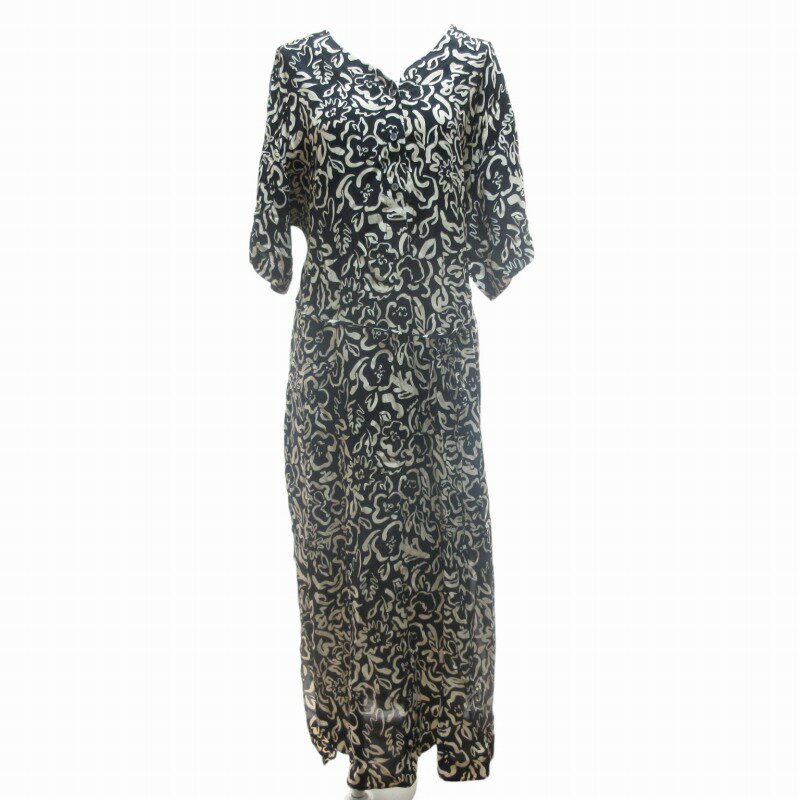 š̤ 饤 WRYHT  23SS SLIT NECK PAJAMA DRESS BLACK FLOWER ԡ ...