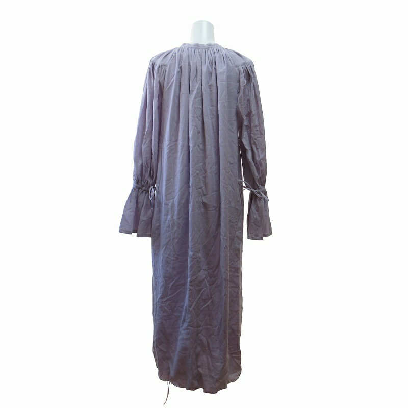 Allegra K 長袖ドレス シフォンワンピース 花柄 スタンドカラー ティアード フリル裾 レディース ライトブルー XS