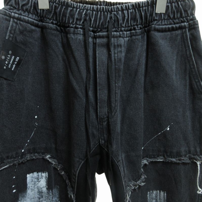 【中古】ディーヒル D/HILL デニムパンツ ジーンズ カットオフ ワイド ダメージ加工 切替 ドッキング 黒 ブラック 0815 メンズ 【ベクトル 古着】 240815