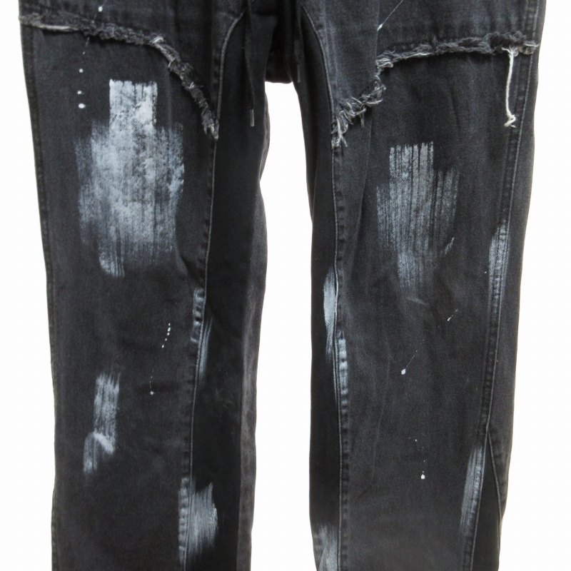 【中古】ディーヒル D/HILL デニムパンツ ジーンズ カットオフ ワイド ダメージ加工 切替 ドッキング 黒 ブラック 0815 メンズ 【ベクトル 古着】 240815