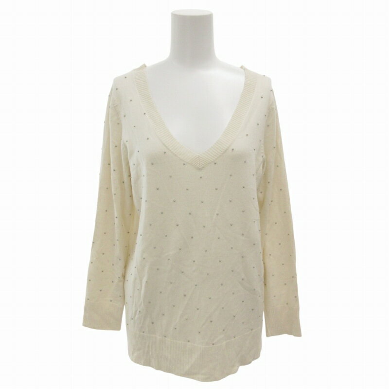 【中古】レッセパッセ LAISSE PASSE Vネックニット セーター ビジュー装飾 リブ 長袖 38 M 白 アイボリー /FT 0903 IBO56 レディース 【ベクトル 古着】 240903