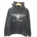 【中古】エスタイム S.TIME SHO ラッパー パーカー プルオーバー ヒップポップ フーディ プリント 裏起毛 M 黒 0131 メンズ 【ベクトル 古着...