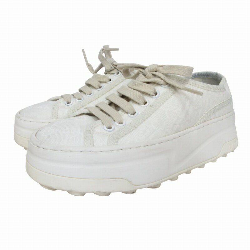 gucci///////////////\' - 【中古】グッチ GUCCI テニス TENNIS 1977 現行モデル GGキャンバス スニーカー 746767 プラットフォーム 厚底 白 ホワイト 34 約21cm IBO68 レディース 【ベクトル 古着】 250318
