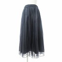 【中古】未使用品 オペークドットクリップ OPAQUE.CLIP タグ付き ソフト チュール プリーツ ロング スカート イージーウエスト 40 紺 ネイビー 0404 レディース 【ベクトル 古着】 250404(4)