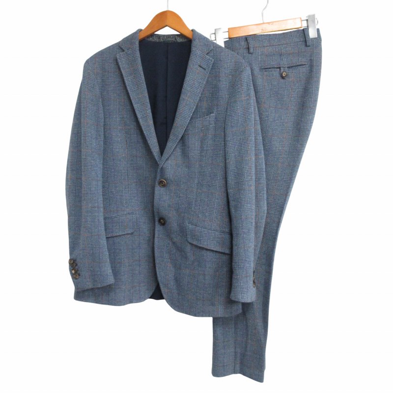 【中古】エトロ ETRO 最高級 美品 ガンクラブチェック シングル スーツ セットアップ 総裏 2B 本切羽 イタリア製 グレー 50 L相当 メンズ 【ベクトル 古着】 250624
