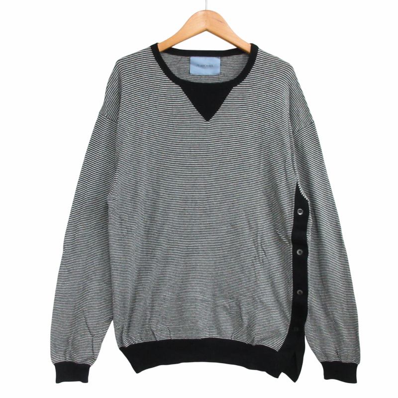 【中古】ミシェル 71 MICHAEL COTTON SILK BORDER KNIT ニット ボーダー カットソー 細ピッチ アシンメトリー 白 ホワイト 黒 ブラック M メンズ 【ベクトル 古着】 250817