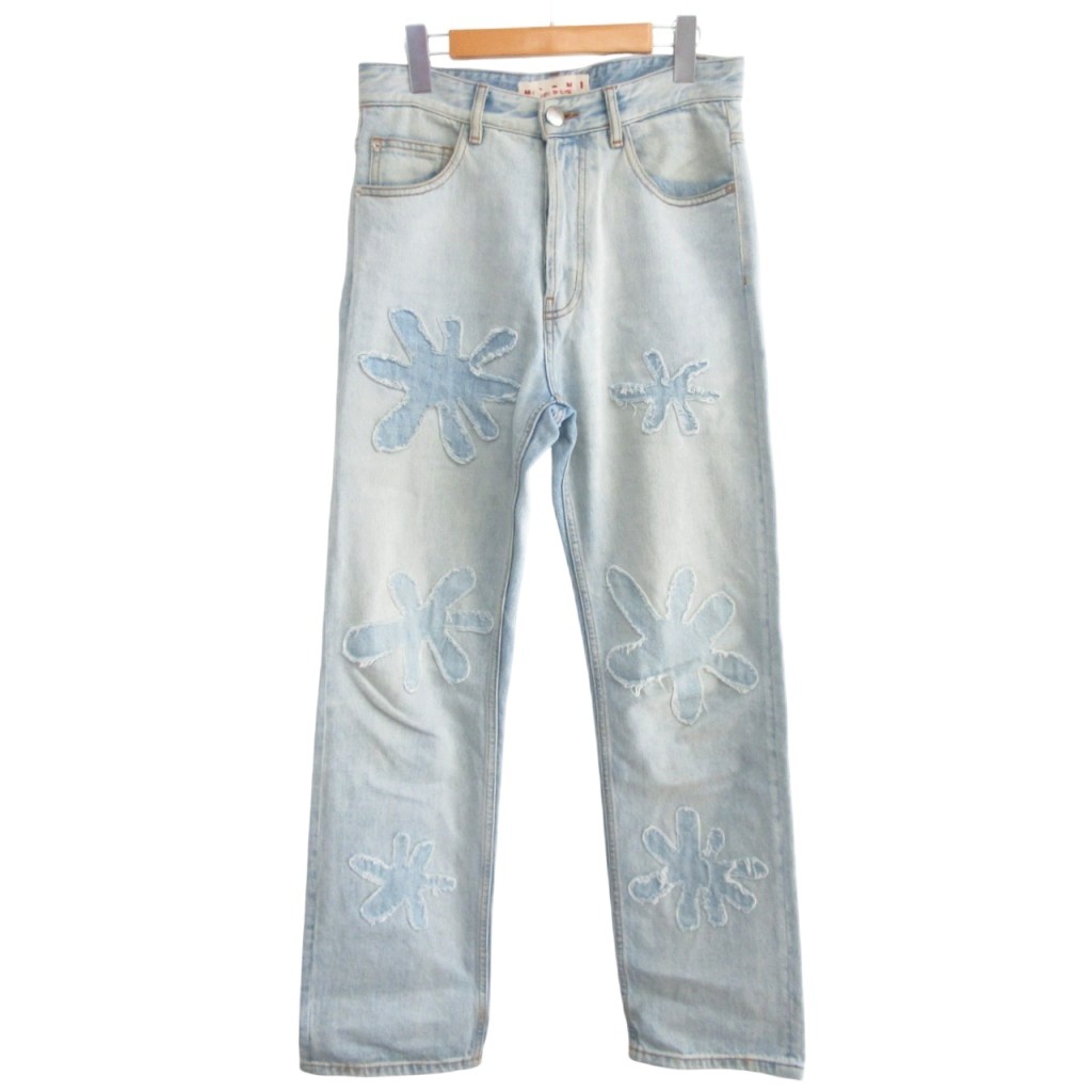【中古】マルニ MARNI 22SS Daisy Denim Pants デイジー フラワーパッチ デニムパンツ ジーンズ ボタンフライ ライトインディゴ 29 S相当 メンズ 【ベクトル 古着】 250821(4)