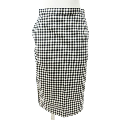 【中古】ユナイテッドアローズ UNITED ARROWS 美品 ギンガム チェック タイト スカート 膝丈 ストレッチ 36 白黒 0915 レディース 【ベクトル 古着】 250915