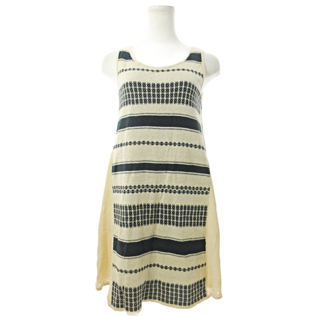 【中古】ホコモモラ JOCOMOMOLA By Sybilla シビラ ニット チュニック ワンピース ミニ丈 ノースリーブ ボーダー 麻 リネン コットン 40 ベージュ 緑 0915 ■YHS1 レディース 【ベクトル 古着】 250915