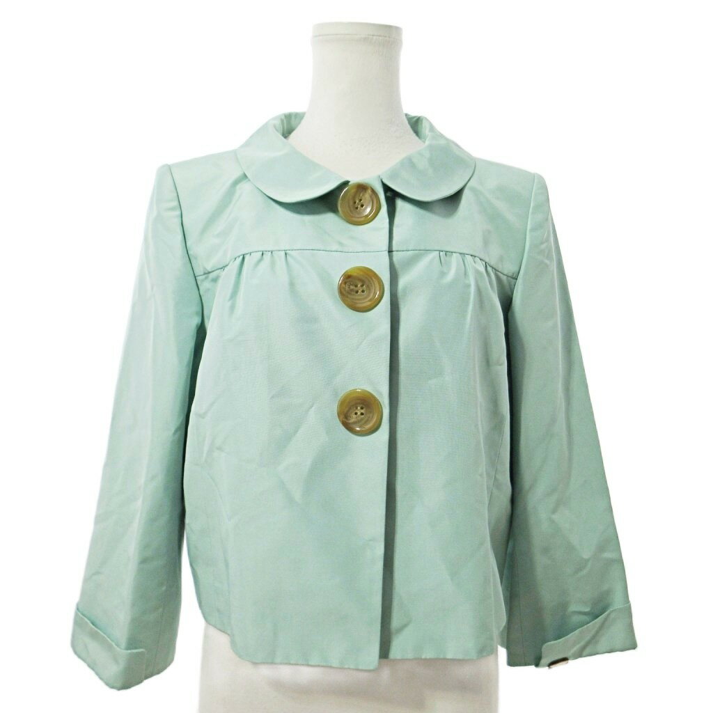 【中古】フォクシー FOXEY 美品 28440 シルクグログランショートジャケット リボン ギャザー 38 エメラルドグリーン 0929 IBO82 レディース 【ベクトル 古着】 250929