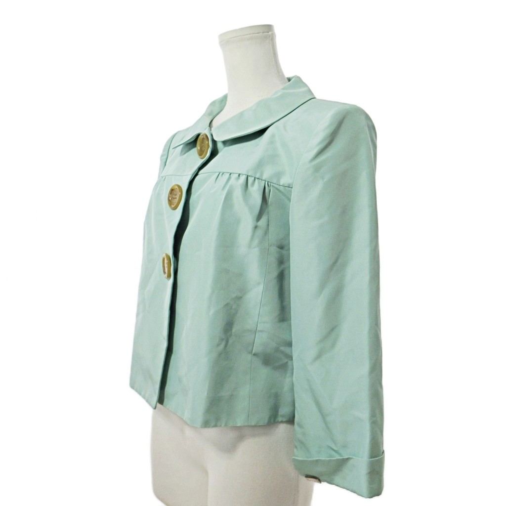 【中古】フォクシー FOXEY 美品 28440 シルクグログランショートジャケット リボン ギャザー 38 エメラルドグリーン 0929 IBO82 レディース 【ベクトル 古着】 250929