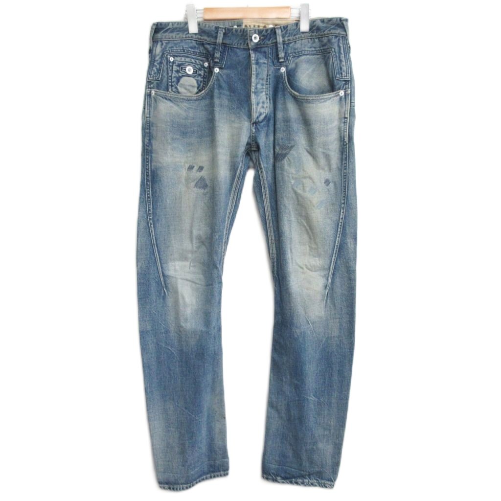 【中古】デンハム DENHAM CROSSBACK MIJHW デニムパンツ ジーンズ リペア加工 クロスバック 32 青 ブルー 系 1022 メンズ 【ベクトル 古着】 251022(4)