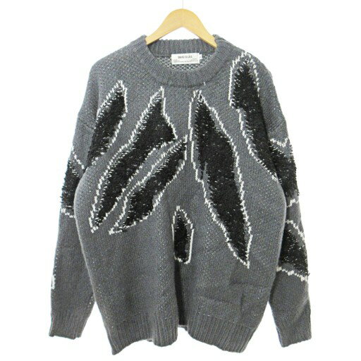 【中古】BANGOU LUO ニット セーター 長袖 総柄 XL グレー 1024 メンズ 【ベクトル 古着】 251024
