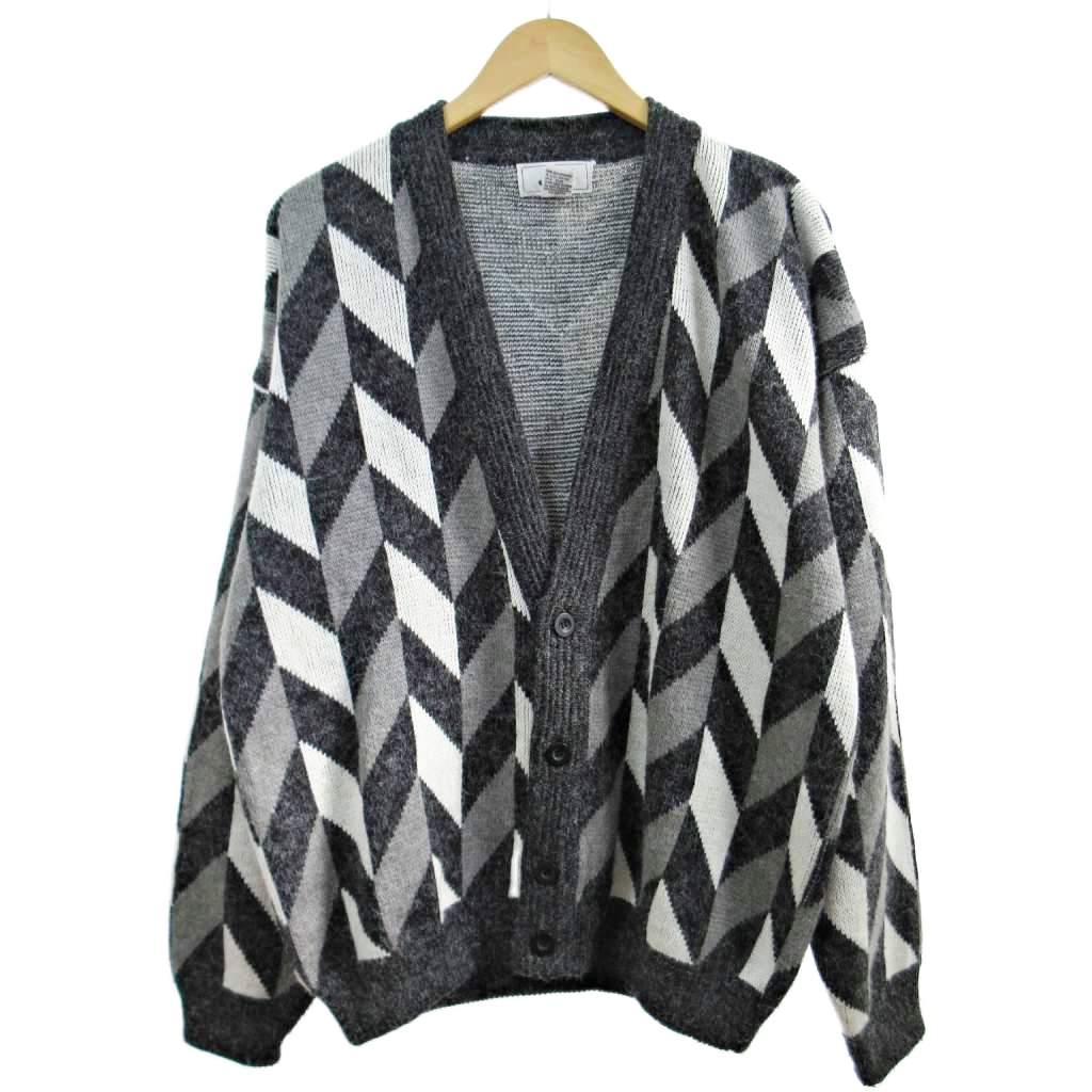 【中古】Jed アクリル ナイロン ニット カーディガン ヘリンボーン M グレー 黒 白 1112 メンズ 【ベク..