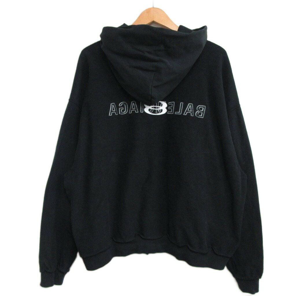 バレンシアガ BALENCIAGA 24SS INSIDE OUT ZIP-UP HOODIE 790378 インサイドアウト ジップアップ フーディ パーカー ロゴ 黒 ブラック S メンズ  251113