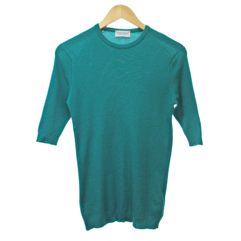 【中古】ジョンスメドレー JOHN SMEDLEY ヴァージン ウール リブ ニット カットソー 5分袖 英国製 M 緑 グリーン 1125 IBO84 レディース 【ベクトル 古着】 251125
