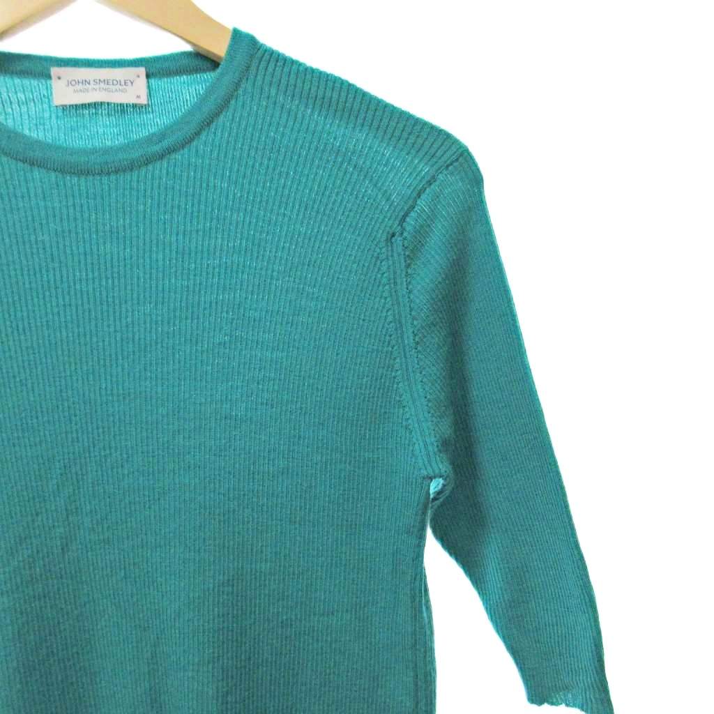 【中古】ジョンスメドレー JOHN SMEDLEY ヴァージン ウール リブ ニット カットソー 5分袖 英国製 M 緑 グリーン 1125 IBO84 レディース 【ベクトル 古着】 251125