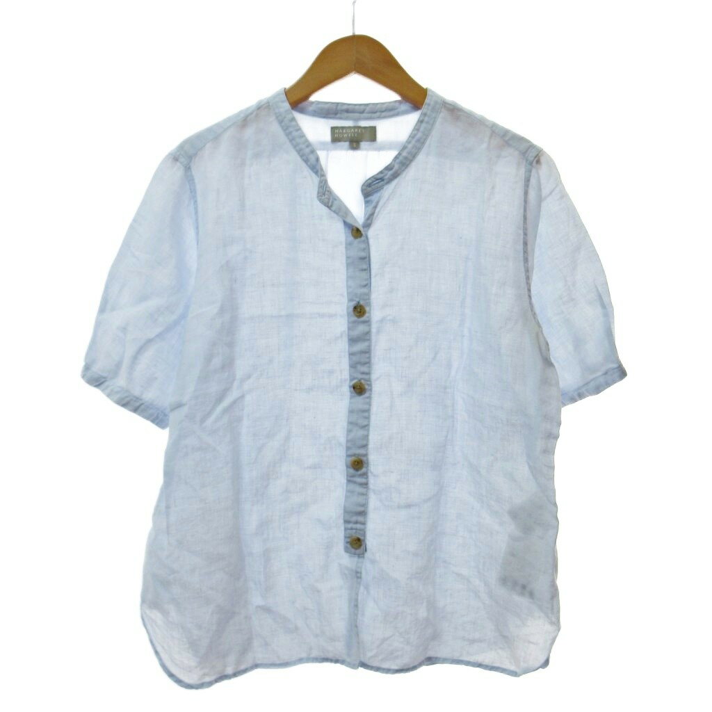 【中古】マーガレットハウエル MARGARET HOWELL 半袖 リネン シャツ 麻 2 ライトブルー 1223 レディース 【ベクトル 古着】 251223