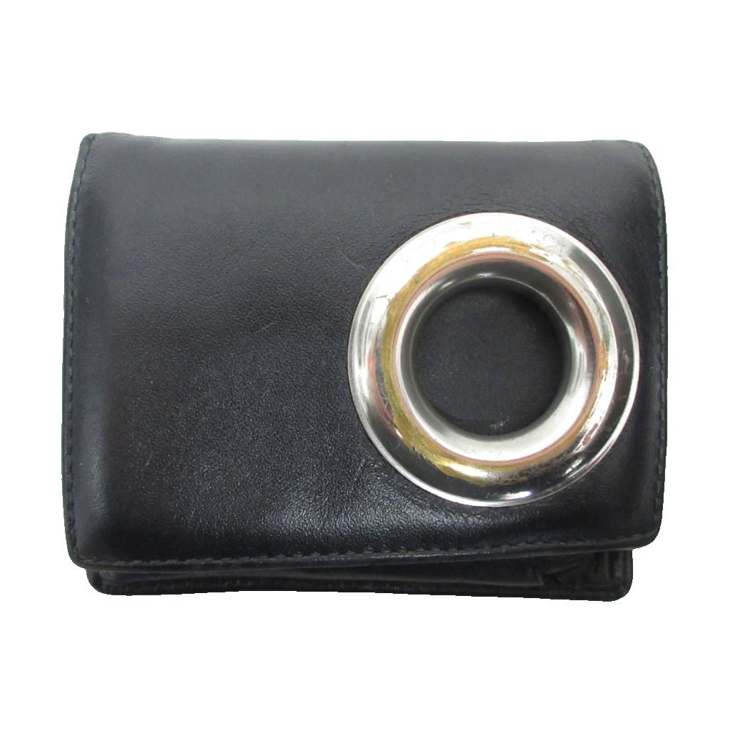 【中古】コムデギャルソン COMME des GARCONS SILVER EYELET シルバー アイレット 二つ折り財布 ウォレット 牛革 レザー 黒 ブラック メンズ 【ベクトル 古着】 260116