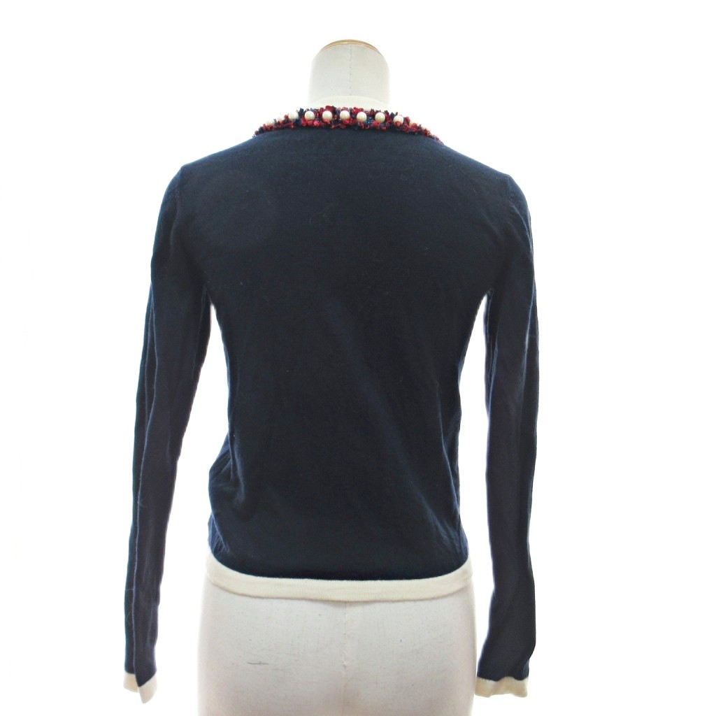 【中古】チェスティ Chesty パール装飾 ニット カーディガン 長袖 ウール F 紺 ネイビー 0116 レディース 【ベクトル 古着】 260116