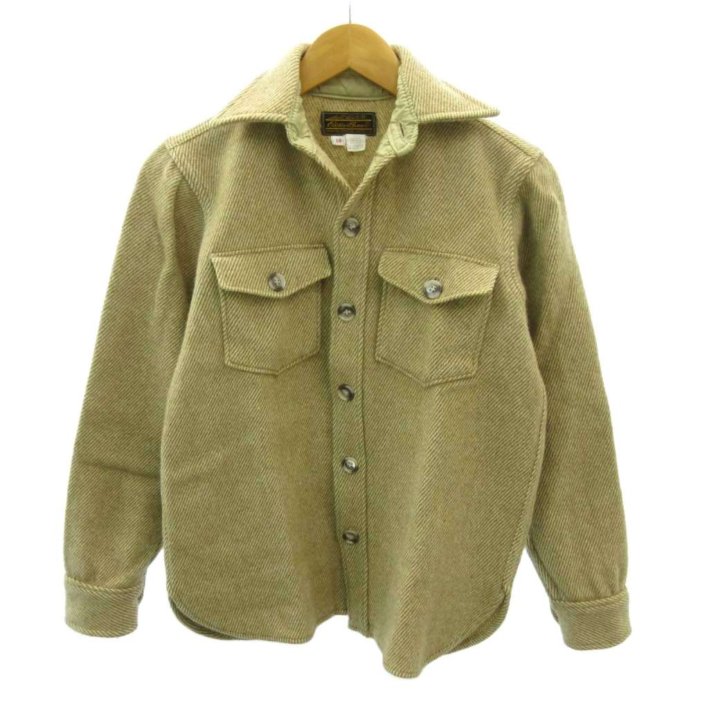 Casual Shirts - 【中古】エディーバウアー EDDIE BAUER ヴィンテージ 黒タグ 前期 70s-80s CPOシャツ ウール ヘリンボーン 長袖 18 ベージュ 0211 IBO88 メンズ 【ベクトル 古着】 260211