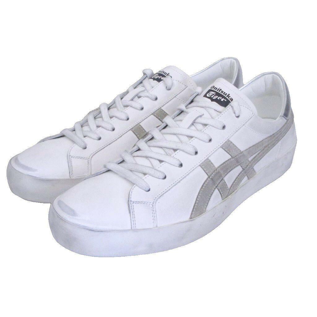 【中古】未使用品 オニツカタイガー Onitsuka Tiger FABRE LO IM ファブレ 1183C550 100 スニーカー ダメージ加工 レザー イタリア製 27.5cm 白灰 ホワイト グレー 0209 メンズ 【ベクトル 古着】 260209
