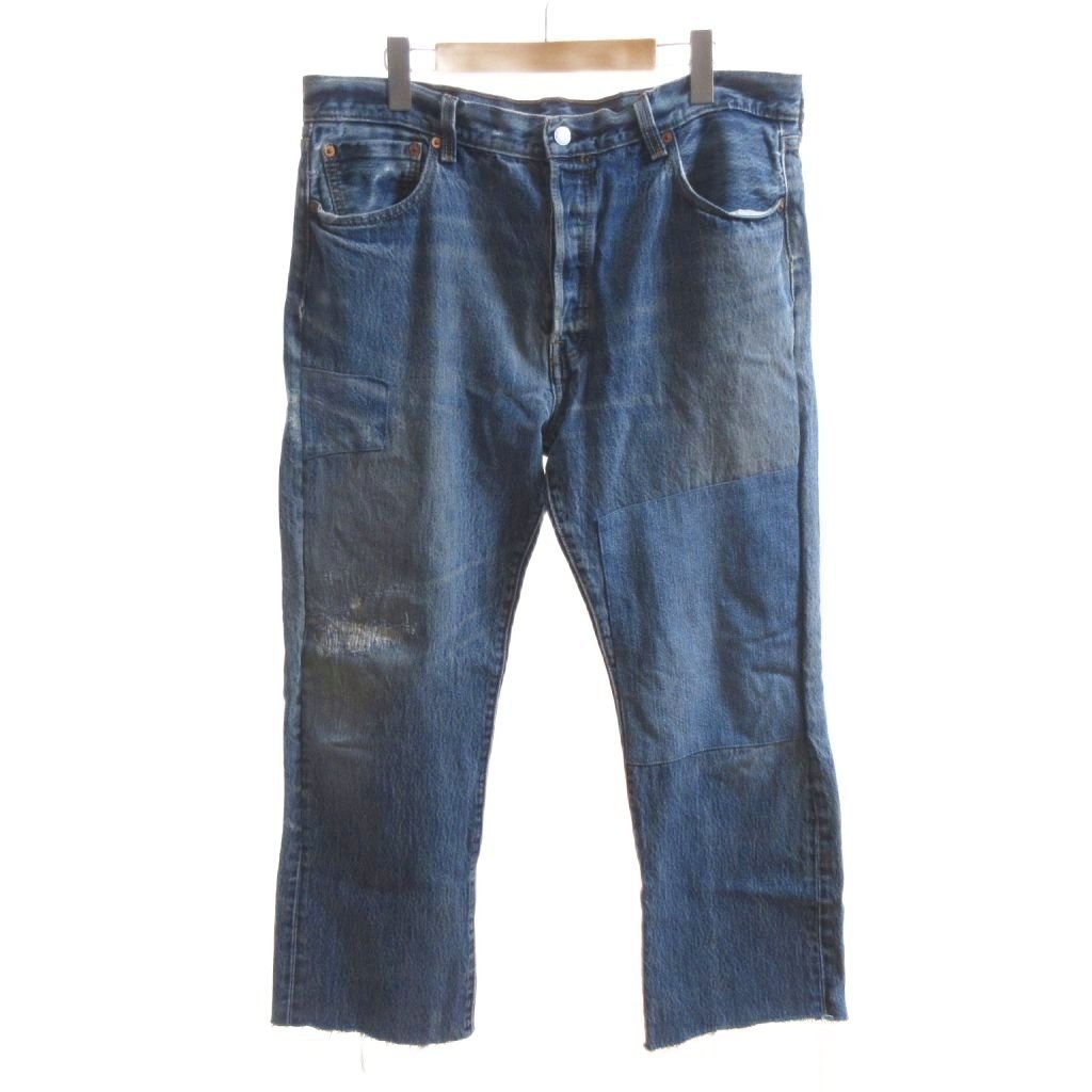 [중고] 리바이스 Levi 's 미품 501 데님 팬츠 청바지 W36 네이비 데미지 가공 패치 워크 프린지 헴 / SJ 남성 [벡터 헌옷] 260414