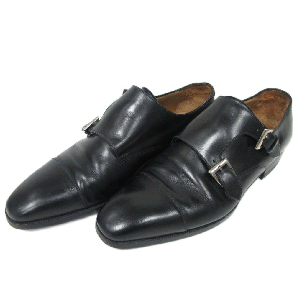 【中古】エンツォ ボナフェ ENZO BONAFE ダブルモンク レザー ビジネスシューズ 革靴 ストレートチップ イタリア製 UK6 黒 ブラック IBO92 メンズ 【ベクトル 古着】 260312