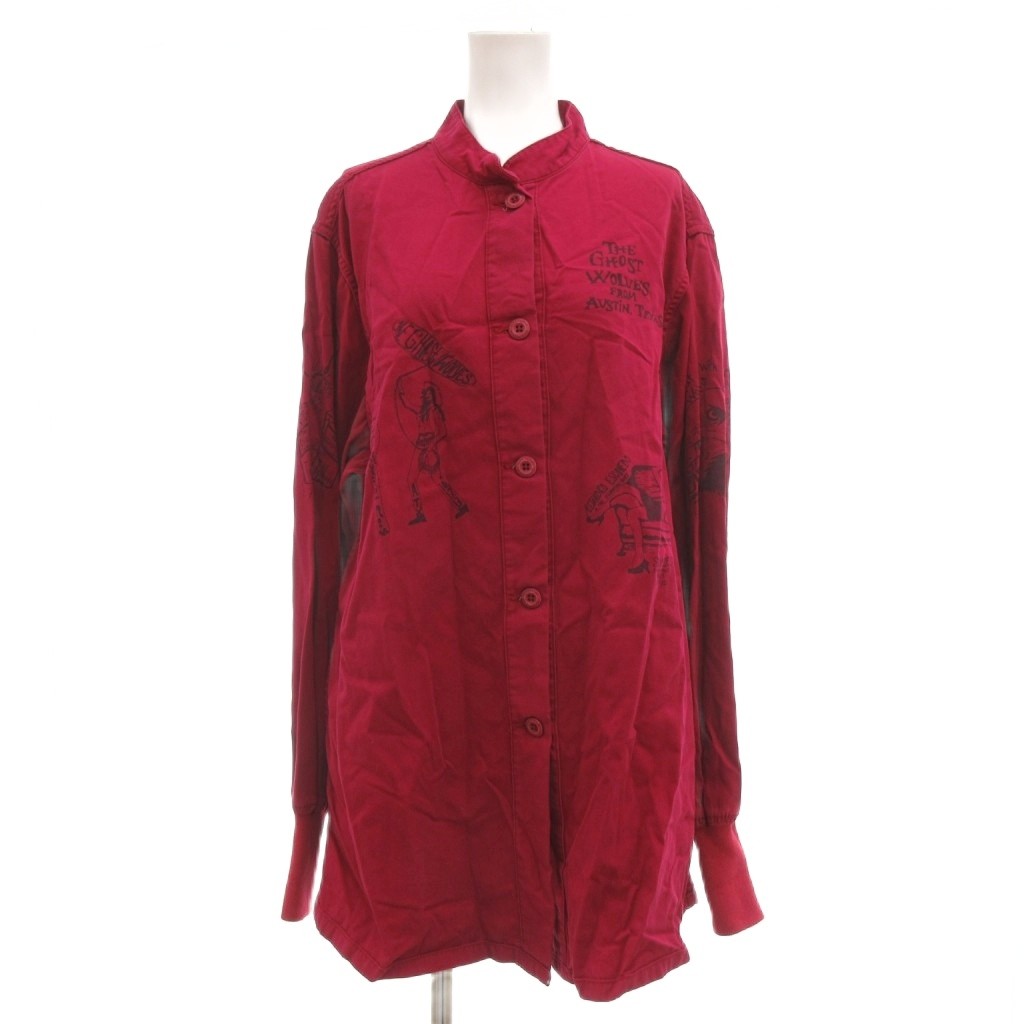 ヒステリックグラマー HYSTERIC GLAMOUR × GHOST WOLVES スタンドカラーシャツ バックプリント ロング丈 F ピンク /MG レディース  260415