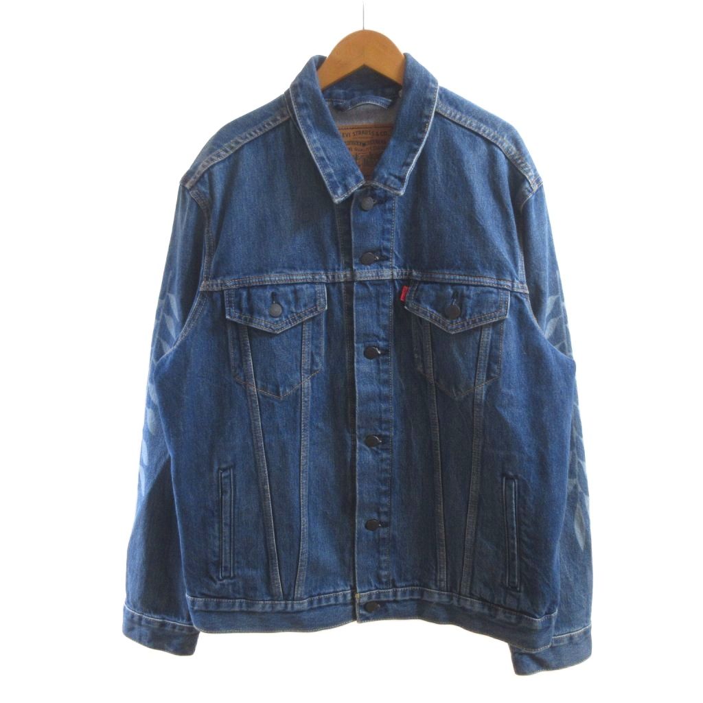 【中古】リーバイスプレミアム Levis PReMIUM デニムジャケット 上着 L インディゴブルー フロントフライ 葉柄 /HW メンズ 【ベクトル 古着】 260410
