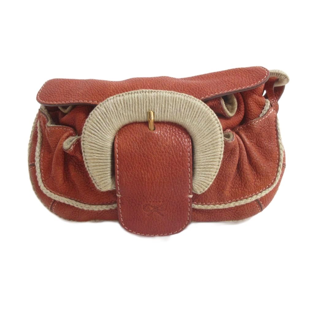 【中古】アニヤハインドマーチ ANYA HINDMARCH レザー×ジュート クラッチバッグ オレンジ バックル パイピング ギャザー /HW レディース 【ベクトル 古着】 260421