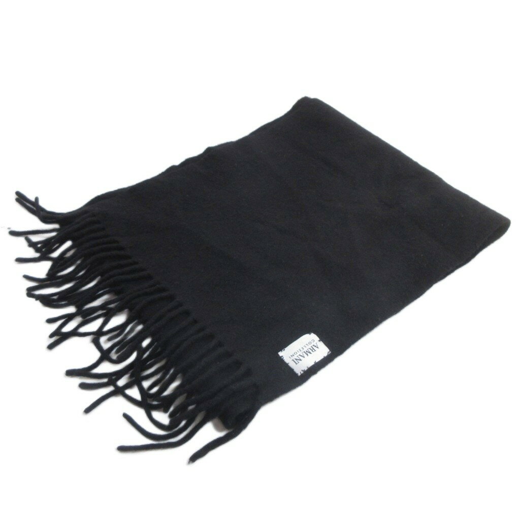 Mufflers - 【中古】アルマーニ コレツィオーニ ARMANI COLLEZIONI 美品 マフラー 黒 ブラック 無地 フリンジ/HW メンズ 【ベクトル 古着】 260421