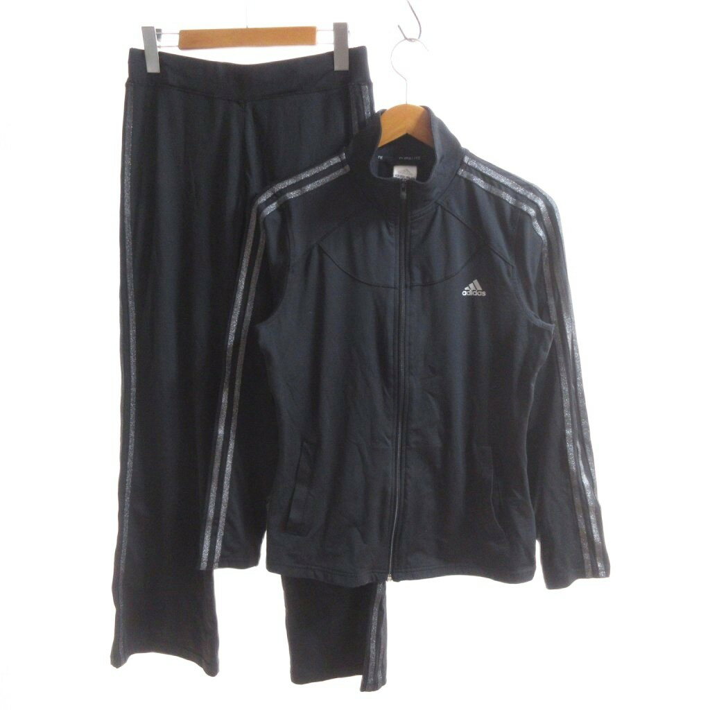 [중고] 아디다스 adidas 미품 저지 상하 세트 M 블랙 블랙 로고 프린트 풀 Zip 업 3 개 라인 / SJ 레이디스 [벡터 헌 옷] 260428