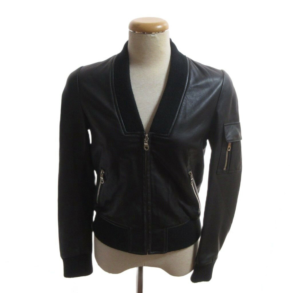 ダブルスタンダードクロージング ダブスタ DOUBLE STANDARD CLOTHING ジャケット ブルゾン ラムレザー 裏地総柄 黒 ブラック ジップアップ ハの字ポケット/HW レディース  260429