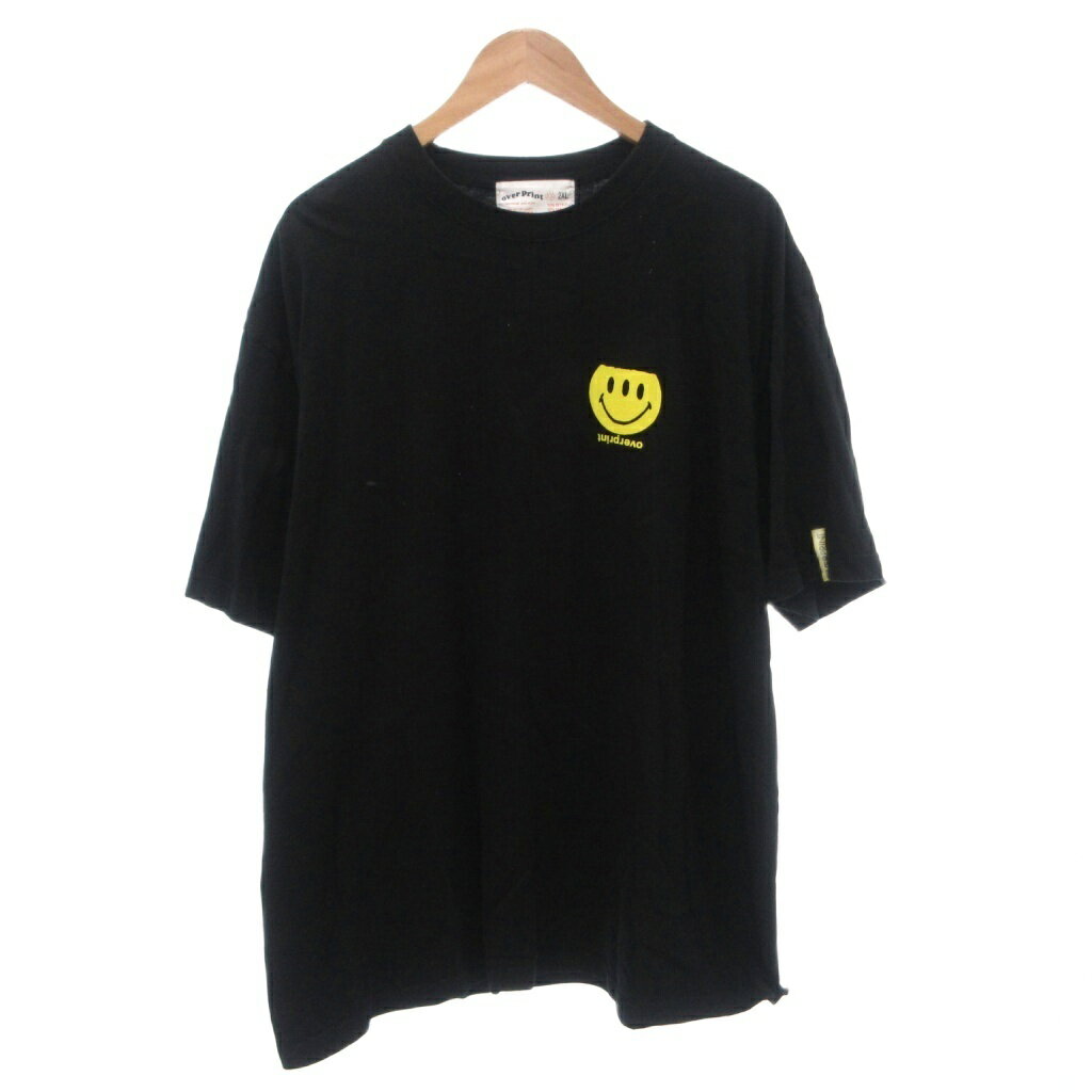over print スマイリー Tシャツ プリント 半袖 2XL 黒 ブラック /FF メンズ  260612