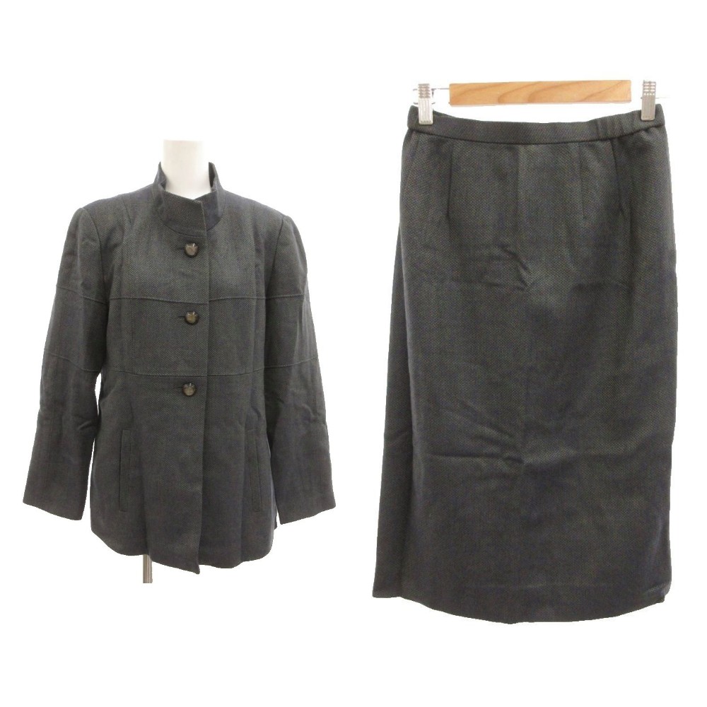 【中古】ハーディエイミス HARDY AMIES BOUTIQUE ヴィンテージ スーツ セットアップ スタンドカラージャケット スカート ひざ丈 ウール 9 緑 グリーン 青 ブルー /JS レディース 【ベクトル 古着】 260806