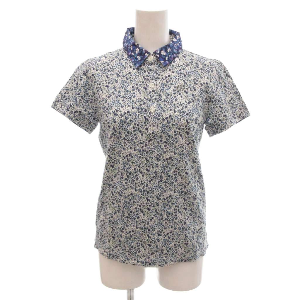 【中古】liberty art fabric 美品 ポロシャツ 半袖 36 青 ブルー 花柄 /NL レディース 【ベクトル 古着】 260715