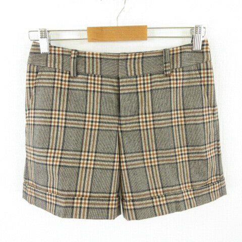 【中古】イネド INED ショートパンツ チェック ストレッチ 黒 ベージュ 7 *E304 レディース 【ベクトル 古着】 220628