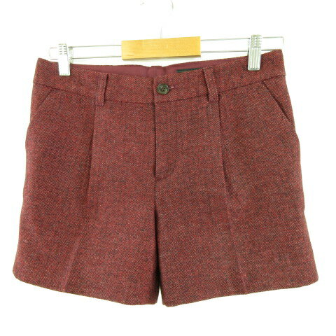【中古】アンタイトル UNTITLED ショートパンツ ツイード ヘリンボーン タック 赤 黒 2 *A252 レディース 【ベクトル 古着】 220905