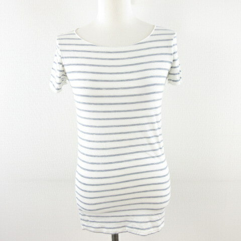 【中古】マジェスティックフィラチュール MAJESTIC FILATURES カットソー 半袖 ボーダー ストレッチ 白 紺 1 *A998 レディース 【ベクトル 古着】 230208